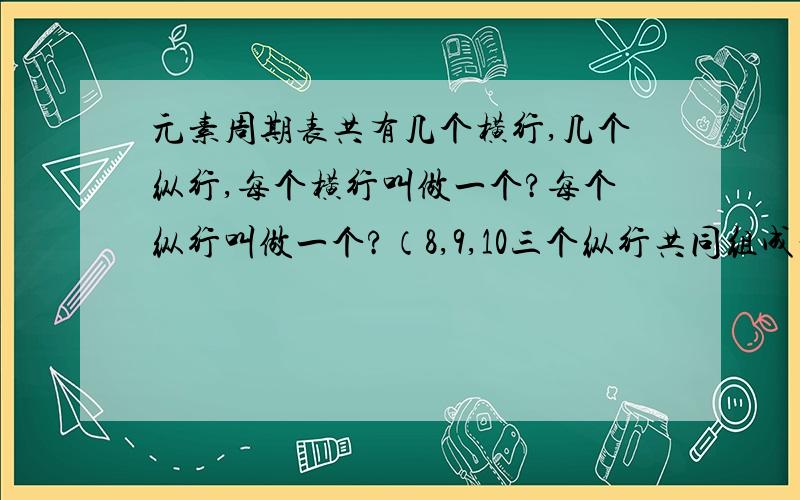 元素周期表共有几个横行,几个纵行,每个横行叫做一个?每个纵行叫做一个?（8,9,10三个纵行共同组成一