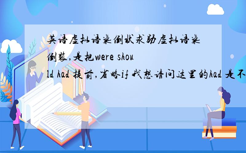 英语虚拟语气倒状求助虚拟语气倒装,是把were should had 提前,省略if 我想请问这里的had 是不是特指h