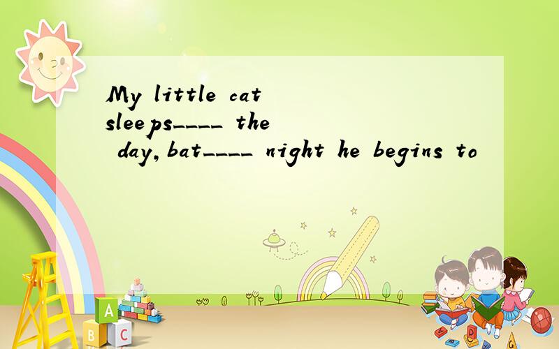 My little cat sleeps____ the day,bat____ night he begins to