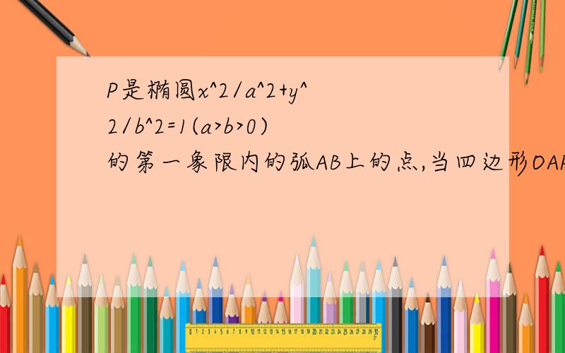 P是椭圆x^2/a^2+y^2/b^2=1(a>b>0)的第一象限内的弧AB上的点,当四边形OAPB面积最大时,求P坐标