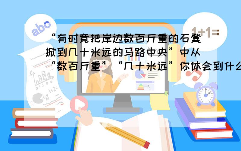 “有时竟把岸边数百斤重的石凳掀到几十米远的马路中央”中从“数百斤重”“几十米远”你体会到什么?