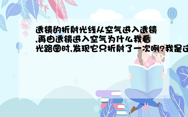 透镜的折射光线从空气进入透镜,再由透镜进入空气为什么我看光路图时,发现它只折射了一次咧?我是这样想：透镜有两个面,首先,