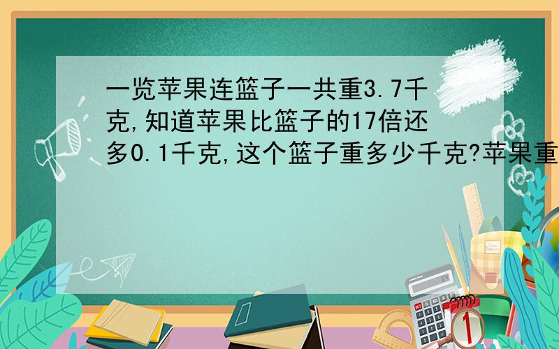 一览苹果连篮子一共重3.7千克,知道苹果比篮子的17倍还多0.1千克,这个篮子重多少千克?苹果重多少千克?