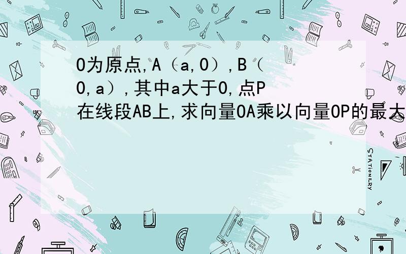 O为原点,A（a,0）,B（0,a）,其中a大于0,点P在线段AB上,求向量OA乘以向量OP的最大值?