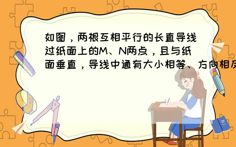 如图，两根互相平行的长直导线过纸面上的M、N两点，且与纸面垂直，导线中通有大小相等、方向相反的电流.a、o、b在M、N的