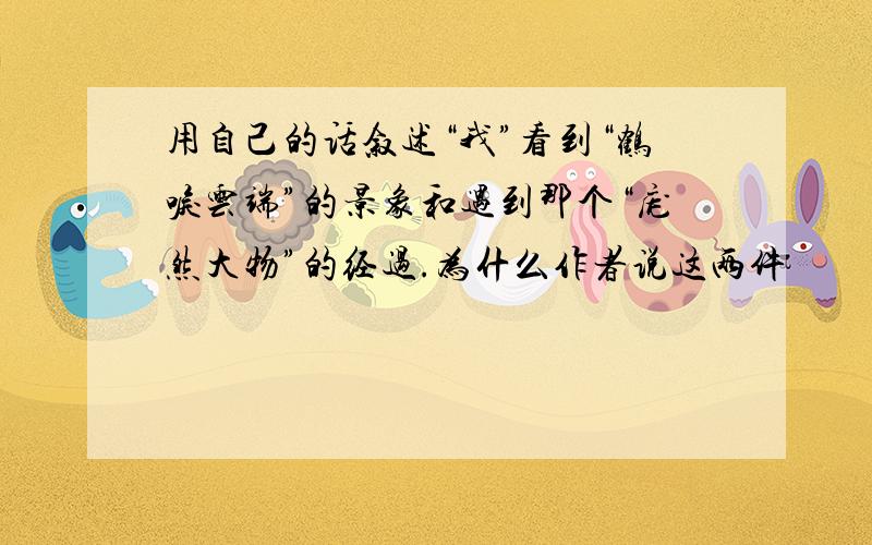 用自己的话叙述“我”看到“鹤唳云端”的景象和遇到那个“庞然大物”的经过.为什么作者说这两件