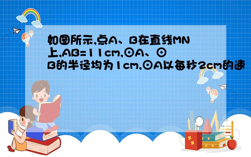 如图所示,点A、B在直线MN上,AB=11cm,⊙A、⊙B的半径均为1cm,⊙A以每秒2cm的速