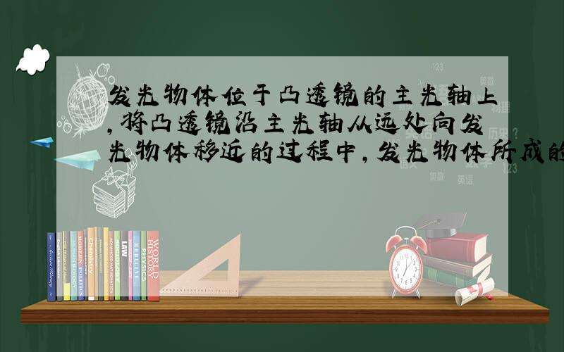 发光物体位于凸透镜的主光轴上,将凸透镜沿主光轴从远处向发光物体移近的过程中,发光物体所成的实相