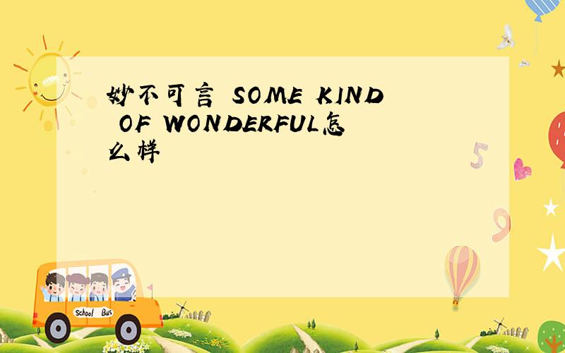 妙不可言 SOME KIND OF WONDERFUL怎么样