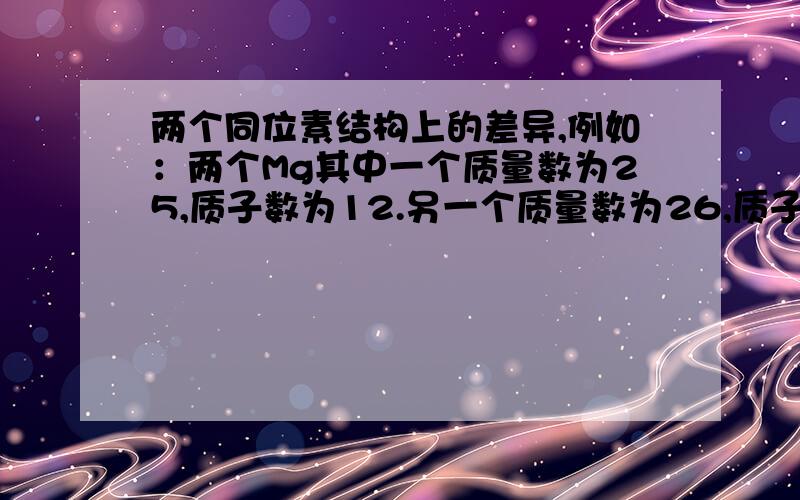 两个同位素结构上的差异,例如：两个Mg其中一个质量数为25,质子数为12.另一个质量数为26,质子数为12,这两者结构上