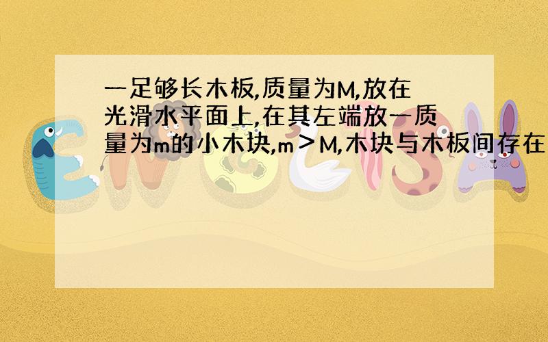 一足够长木板,质量为M,放在光滑水平面上,在其左端放一质量为m的小木块,m＞M,木块与木板间存在摩擦,