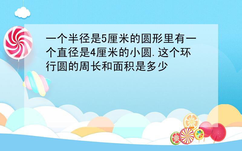 一个半径是5厘米的圆形里有一个直径是4厘米的小圆.这个环行圆的周长和面积是多少