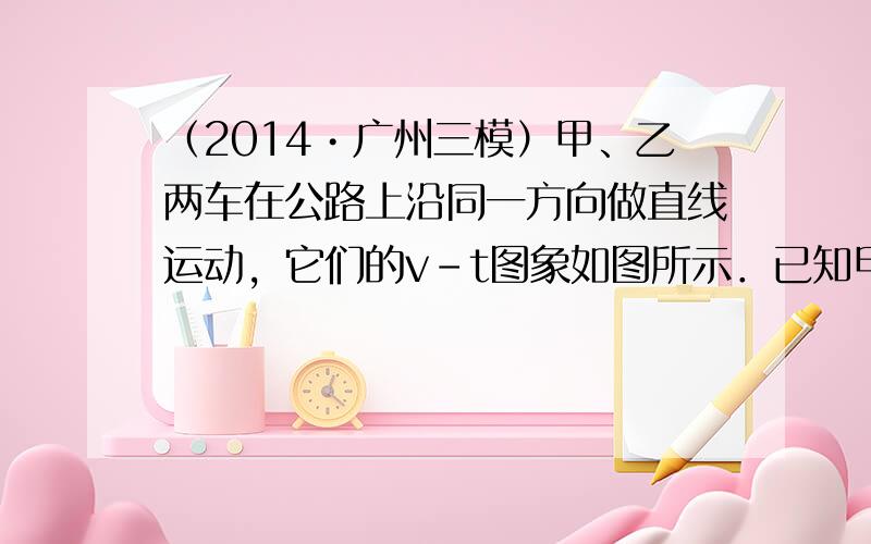 （2014•广州三模）甲、乙两车在公路上沿同一方向做直线运动，它们的v-t图象如图所示．已知甲、乙两车在t=2s时相遇，