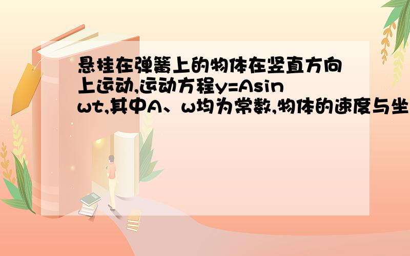 悬挂在弹簧上的物体在竖直方向上运动,运动方程y=Asinwt,其中A、w均为常数,物体的速度与坐标函数的关系?