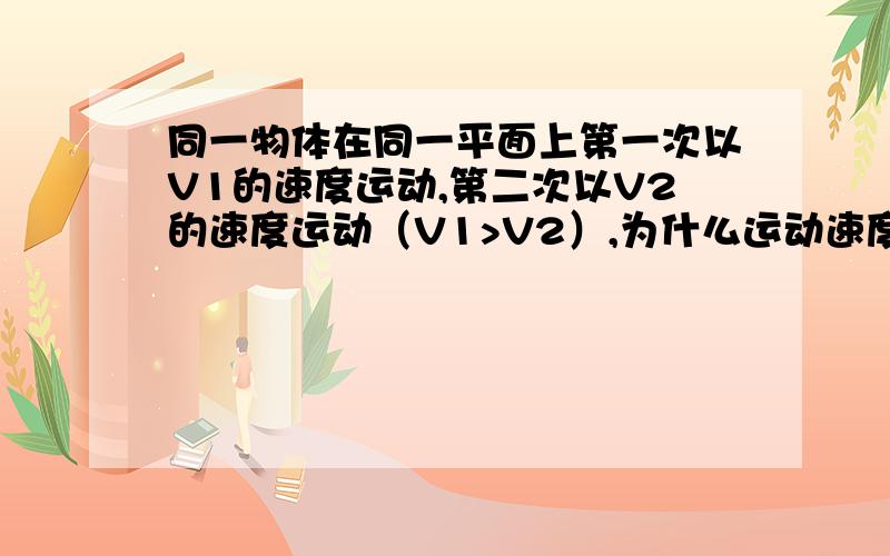 同一物体在同一平面上第一次以V1的速度运动,第二次以V2的速度运动（V1>V2）,为什么运动速度不同,受到的拉力却相同?