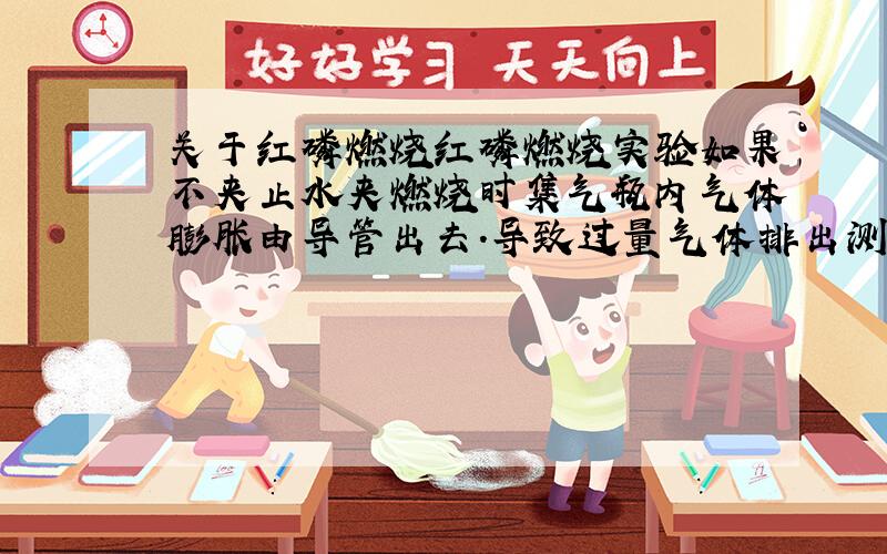 关于红磷燃烧红磷燃烧实验如果不夹止水夹燃烧时集气瓶内气体膨胀由导管出去.导致过量气体排出测得倒流水多于原空气的五分之一导