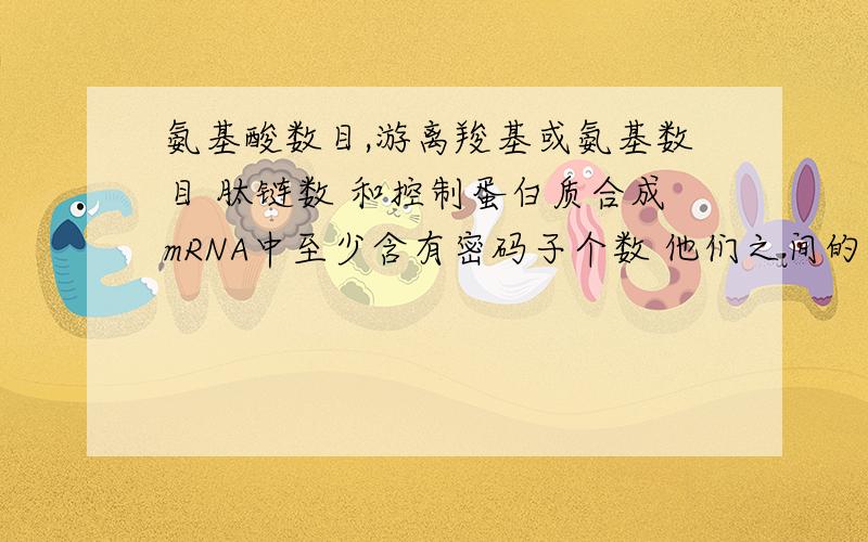 氨基酸数目,游离羧基或氨基数目 肽链数 和控制蛋白质合成mRNA中至少含有密码子个数 他们之间的计算关系