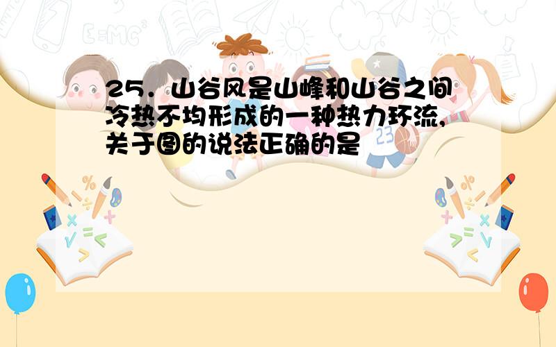 25．山谷风是山峰和山谷之间冷热不均形成的一种热力环流,关于图的说法正确的是