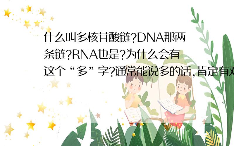 什么叫多核苷酸链?DNA那两条链?RNA也是?为什么会有这个“多”字?通常能说多的话,肯定有对应的“少”,这个少的结构,