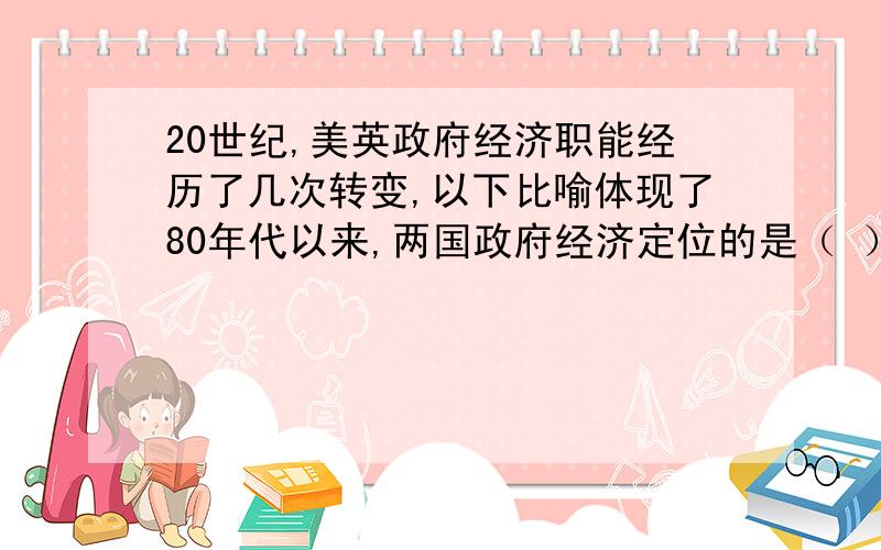 20世纪,美英政府经济职能经历了几次转变,以下比喻体现了80年代以来,两国政府经济定位的是（ ）?