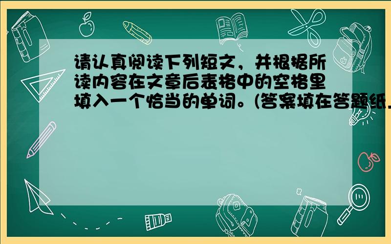 请认真阅读下列短文，并根据所读内容在文章后表格中的空格里填入一个恰当的单词。(答案填在答题纸上)