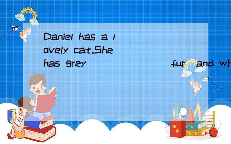 Daniel has a lovely cat.She has grey_______(fur)and white pa