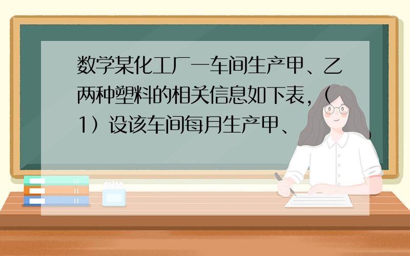 数学某化工厂一车间生产甲、乙两种塑料的相关信息如下表,（1）设该车间每月生产甲、