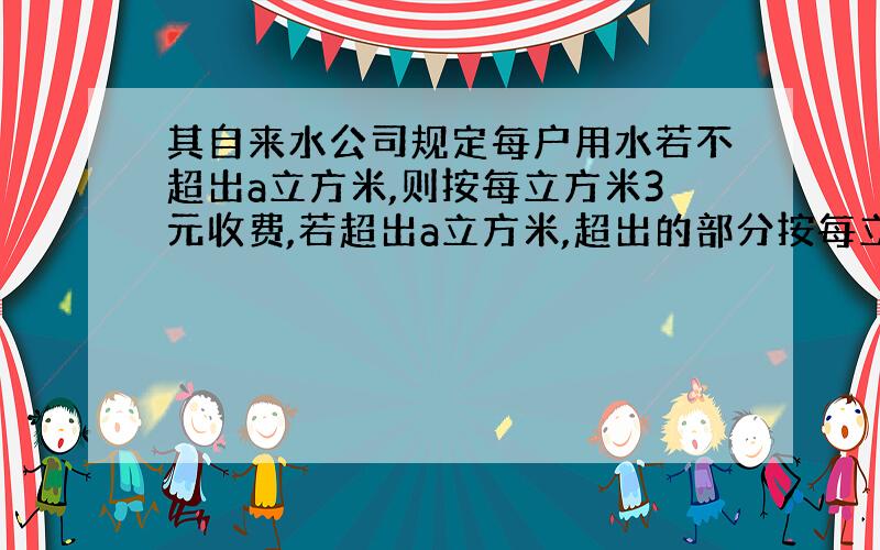 其自来水公司规定每户用水若不超出a立方米,则按每立方米3元收费,若超出a立方米,超出的部分按每立方米6元收费,现某用户用