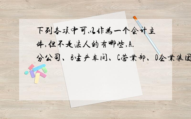 下列各项中可以作为一个会计主体,但不是法人的有哪些,A.分公司、B生产车间、C营业部、D企业集团,