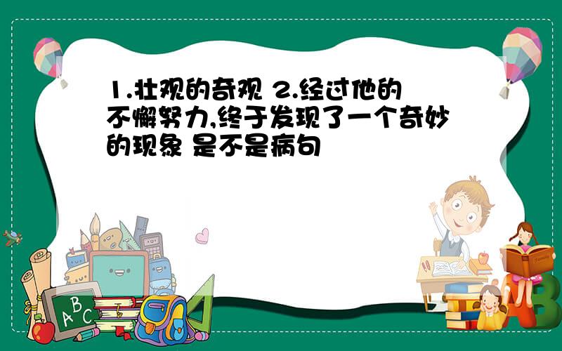 1.壮观的奇观 2.经过他的不懈努力,终于发现了一个奇妙的现象 是不是病句