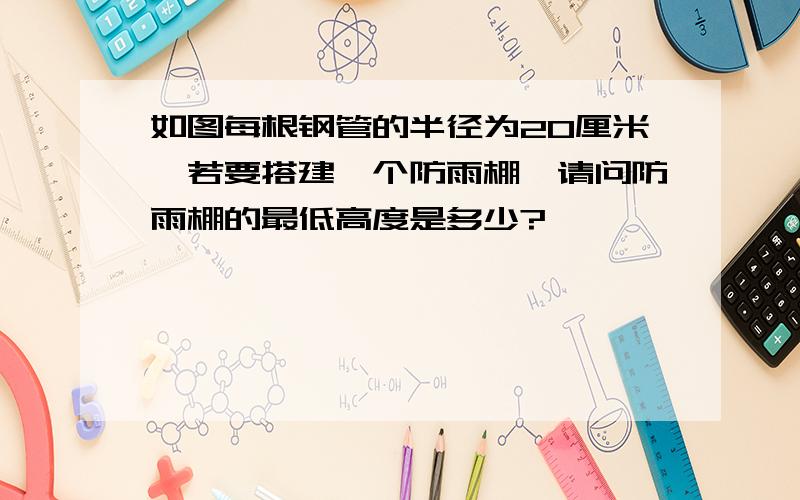 如图每根钢管的半径为20厘米,若要搭建一个防雨棚,请问防雨棚的最低高度是多少?