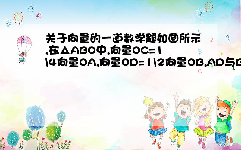 关于向量的一道数学题如图所示,在△ABO中,向量OC=1\4向量OA,向量OD=1\2向量OB,AD与BC交于点M,设向