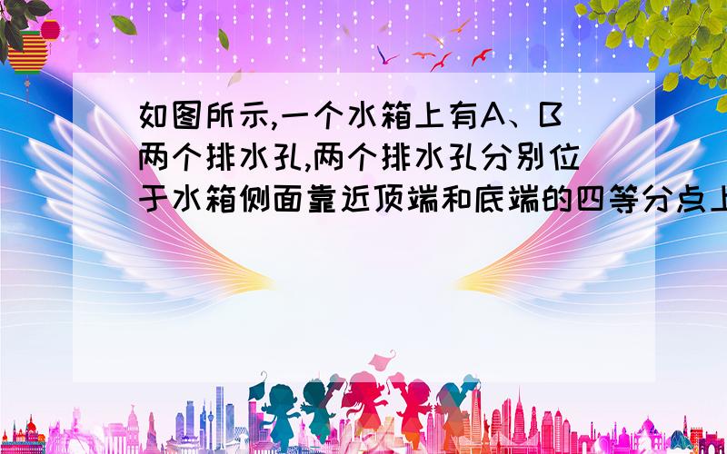 如图所示,一个水箱上有A、B两个排水孔,两个排水孔分别位于水箱侧面靠近顶端和底端的四等分点上.现在,以一定的速度从水箱上