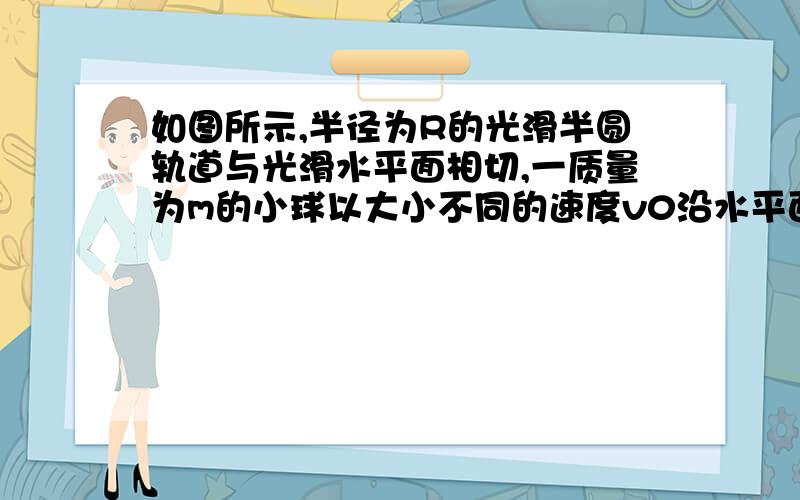 如图所示,半径为R的光滑半圆轨道与光滑水平面相切,一质量为m的小球以大小不同的速度v0沿水平面向右运动.