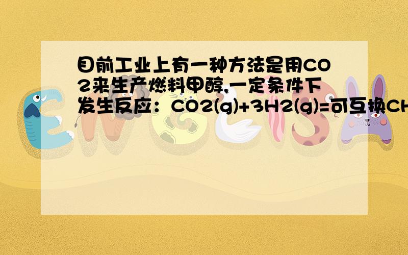 目前工业上有一种方法是用CO2来生产燃料甲醇,一定条件下发生反应：CO2(g)+3H2(g)=可互换CH3OH(g)+H