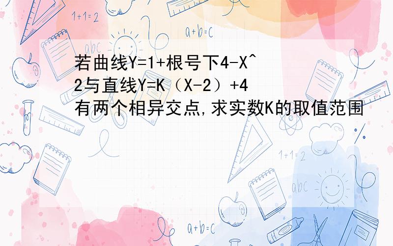 若曲线Y=1+根号下4-X^2与直线Y=K（X-2）+4有两个相异交点,求实数K的取值范围