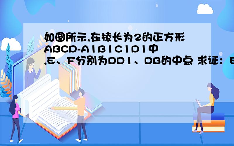 如图所示,在棱长为2的正方形ABCD-A1B1C1D1中,E、F分别为DD1、DB的中点 求证：EF⊥B1C（不用射影定