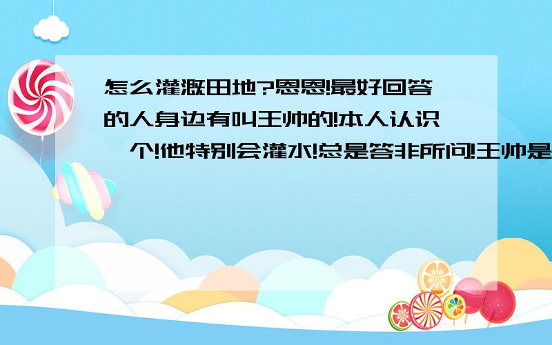 怎么灌溉田地?恩恩!最好回答的人身边有叫王帅的!本人认识一个!他特别会灌水!总是答非所问!王帅是不是很会灌水啊!