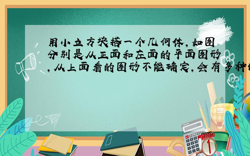 用小立方块搭一个几何体,如图分别是从正面和左面的平面图形,从上面看的图形不能确定,会有多种情况,搭成这个几何体的小立方块