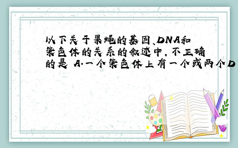 以下关于果蝇的基因、DNA和染色体的关系的叙述中,不正确的是 A．一个染色体上有一个或两个D