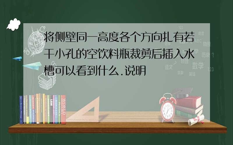 将侧壁同一高度各个方向扎有若干小孔的空饮料瓶裁剪后插入水槽可以看到什么.说明