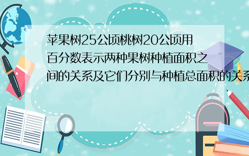 苹果树25公顷桃树20公顷用百分数表示两种果树种植面积之间的关系及它们分别与种植总面积的关系.