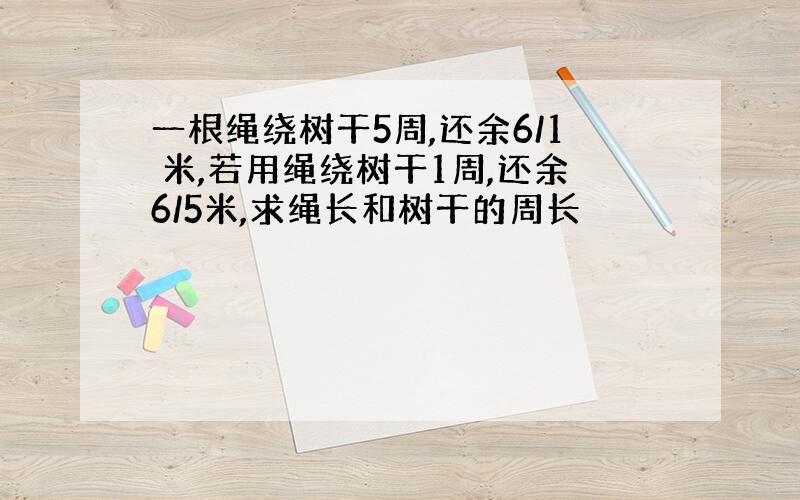 一根绳绕树干5周,还余6/1 米,若用绳绕树干1周,还余6/5米,求绳长和树干的周长