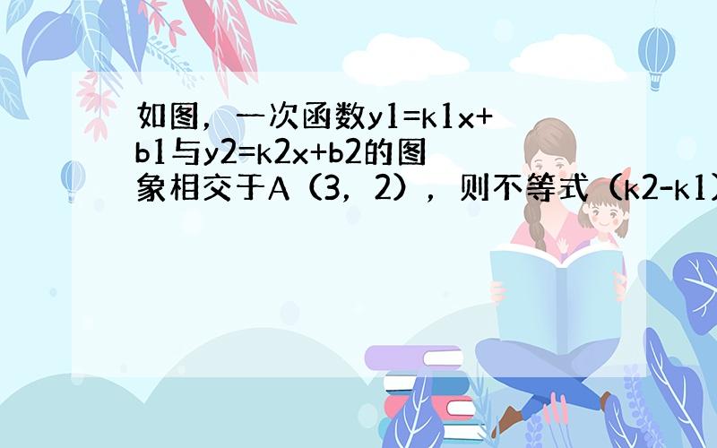 如图，一次函数y1=k1x+b1与y2=k2x+b2的图象相交于A（3，2），则不等式（k2-k1）x+b2-b1＞0的