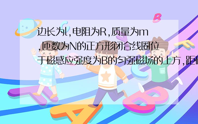 边长为l,电阻为R,质量为m,匝数为N的正方形闭合线圈位于磁感应强度为B的匀强磁场的上方,距磁场边界h高处由静止开始下落