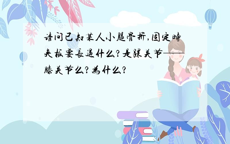 请问已知某人小腿骨折,固定时夹板要长过什么?是踝关节——膝关节么?为什么?