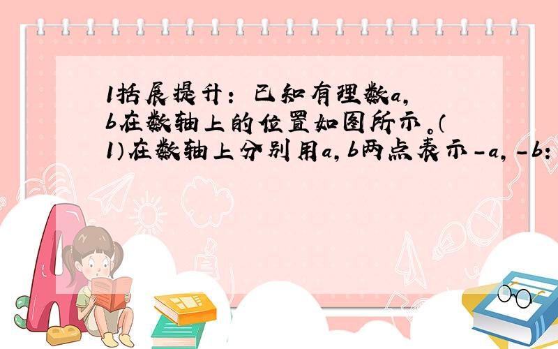 1括展提升： 已知有理数a,b在数轴上的位置如图所示。（1）在数轴上分别用a,b两点表示-a,-b： (2）在（1)的条