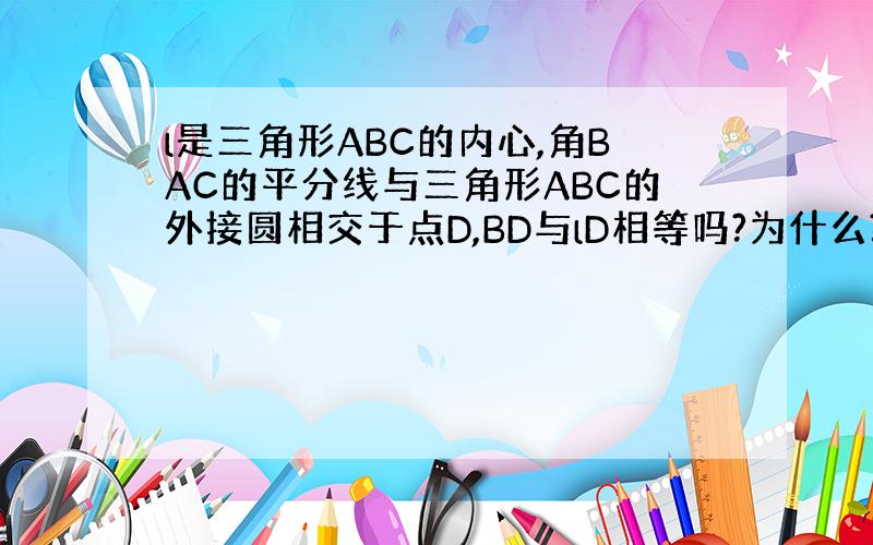 l是三角形ABC的内心,角BAC的平分线与三角形ABC的外接圆相交于点D,BD与lD相等吗?为什么?