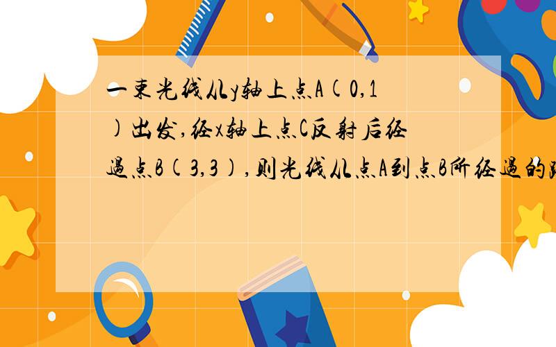 一束光线从y轴上点A(0,1)出发,经x轴上点C反射后经过点B(3,3),则光线从点A到点B所经过的路程长是