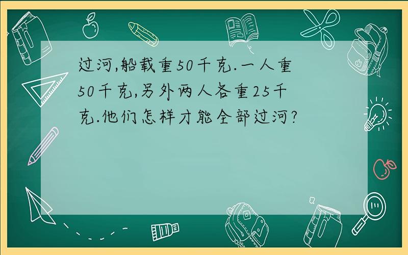 过河,船载重50千克.一人重50千克,另外两人各重25千克.他们怎样才能全部过河?